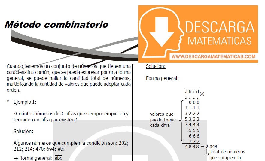 DESCARGAR MÉTODO COMBINATORIO – CUARTO DE SECUNDARIA – Descarga Matematicas